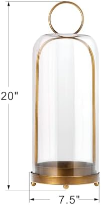 20" High Versatile Modern Metal Hurricane Lantern with Handmade Sturdy Glass Dome in Antique Brass for Pillar Candle & Plants, Industrial, Farmhouse, Shabby Chic (Brass, 7.5"x20") - Image 2