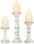 Romadedi Pillar Wood Candle Holders, Whitewashed Brown, Set of 3 by ROMADEDI