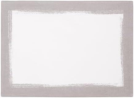 Elrene Home Fashions Villeroy & Boch Metallic Brushstroke Modern Linen Blend Placemat Set, 14 Inches x 20 Inches, Set of 4, White and Silver - Image 2