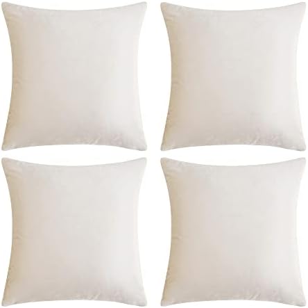 GIGIZAZA Velvet Ivory Throw Pillow Covers Decorative Cushion Covers Cream Pillow Cases Sham for Sofa Couch (18x18inch(45x45cm)-4pcs, Ivory) by GIGIZAZAFocusingonhomedecoration