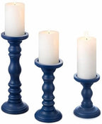 Set of 3 Wood Pillar Candle Holder Farmhouse Decor, Navy Blue by Ferrochef