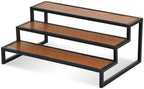 15" Black and Brown Metal and Solid Wood Handmade Three Tier Tray - Image 6