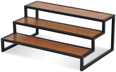 15" Black and Brown Metal and Solid Wood Handmade Three Tier Tray - Image 6