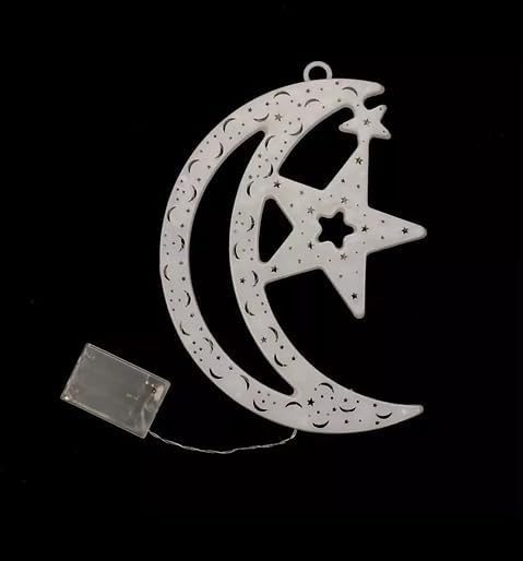 Crescent Moon and Star Light up Decor Medium or Large - Ramadan Festival Hanging Lighted Decorations for Home Decorations Eid Al-Fitr Wall Beautiful Moon Lightning (Both) - Image 4