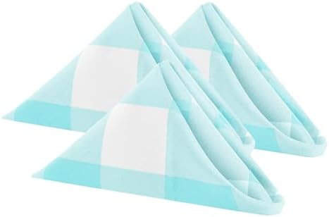 Cupuamon Buffalo Plaid Table Napkins Set of 100, 17x17 inch, Aqua and White, Polycotton Blend, Plaid Pattern by Cupuamon