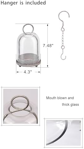 7.5" High Versatile Modern Metal Hurricane Lantern with Handmade Sturdy Glass Dome in Shabby White for 2" Pillar Candle & Plants, Industrial, Farmhouse (White Shabby, 4" x7.5 for 2" Pillar) - Image 2