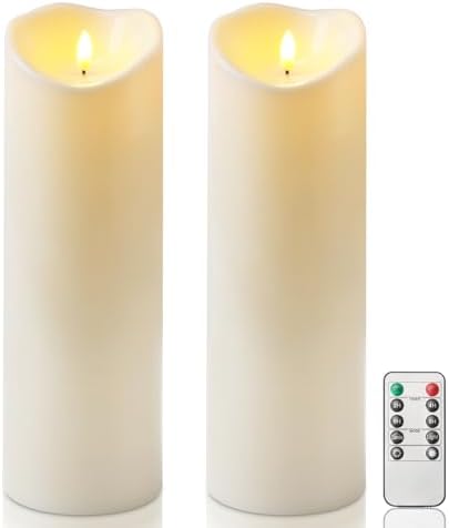 Homemory 4"x12" Outdoor Waterproof Flameless Candles with Timers and Remote Control, Battery Operated Candles, LED Plastic Candles, Ivory White, Set of 2 by Homemory