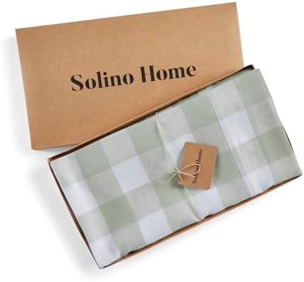 Solino Home 100% Pure Linen Table Runner, 14 x 60 in, Sage and White Check - Image 6