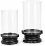 Set of 2 Black Cast Iron Hurricane Candle Holders Flower Base by saiguomi