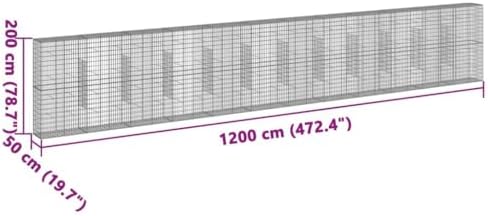 vidaXL Gabion Basket with Cover 472.4"x19.7"x78.7" Galvanized Iron - Image 3