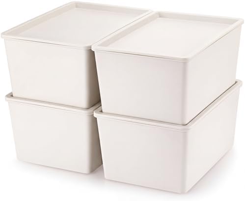 Menkxi 4 Pcs Storage Bins with Lids, Beige, Small by Menkxi