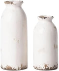 VICTOR & TERESA White Ceramic Vases Home Decor, Farmhouse Vase for Flowers, Flower Vase Set of 2, Rustic Decorative Vases for Pampas Grass, Table, Living Room, Shelf, Centerpieces, 8 inch by VICTORTERESA