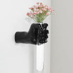 Black Wall Sculptures, Hand Vases Home Decor, Wall Mount Art Sculpture, Unique Wall Art Statue, Funky Flower Vase Decorations, Modern Eclectic Hanging Decor,Glass Test Tube Vase by XYQXYQ