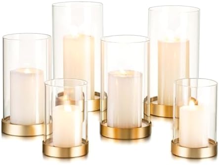 Hewory Hurricane Candle Holder for Pillar Candles: 6Pcs Gold Candle Holders by Hewory