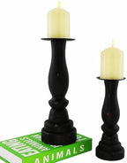 Black Worn Pillar Candle Holder - Rustic Wooden Farmhouse Candlestick Holders for - 2 Piece Set by DengYH