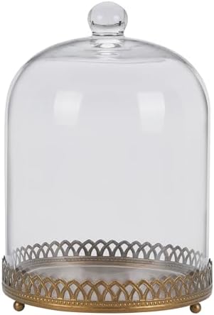Twakutwku 14" Tall Large Sturdy Handmade Glass Cloche Dome with Metal Base in Gold for Plant, Terrarium, Collectibles, Candle. Cloche Glass Dome, Bell Jar Display Case (Metal Base, 14") by Unknown