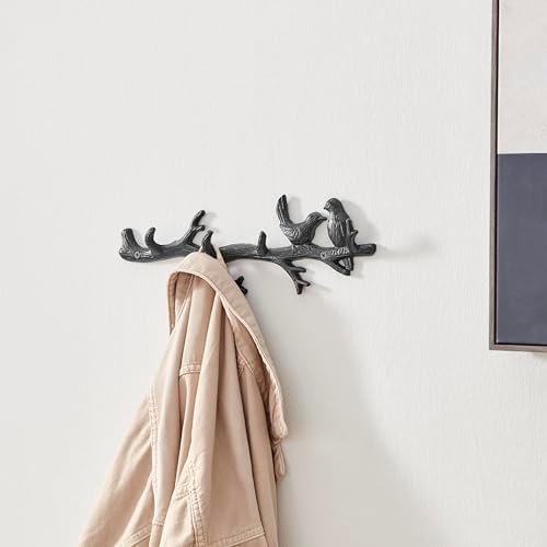 Danya B. Dark Brown Cast Iron Birds on Tree Branch Decorative Wall Sculpture Utility Hook Unit with 4 Hooks - Image 3