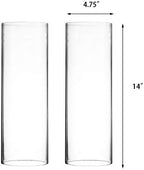 CYS EXCEL 2 PCS (H:14" D:4.75") Open Ended Glass Hurricane Candleholder Tube Shade | Multiple Size Choices Open Flame Candle Chimney Tube Cover | Bottomless Cylinder - Image 2