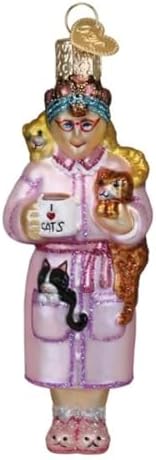 Old World Christmas Cat Lady Glass Blown Ornament for Christmas Tree, Handcrafted Holiday Decoration, Cat Collection by OldWorldChristmas