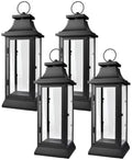 Serene Spaces Living Black Decorative Hurricane Lantern with Clear Glass Panels, Medium Indoor Outdoor Lantern for Porch, Events, Parties & Tabletop Decor, 5" Square & 15" Tall, Pack of 4 by SereneSpacesLiving