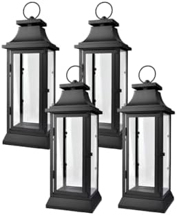 Serene Spaces Living Black Decorative Hurricane Lantern with Clear Glass Panels, Medium Indoor Outdoor Lantern for Porch, Events, Parties & Tabletop Decor, 5" Square & 15" Tall, Pack of 4 by SereneSpacesLiving