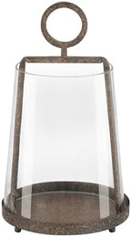 9" Modern Farmhouse Metal Hurricane Candle Holder with Handmade Sturdy Glass Sleeve in Rustic Brown for Pillar Candle & Plants, Glass Hurricane Lantern, Industrial, Minimalistic by Unknown