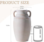 Lvases 10.5in Beige Ceramic Flower Vase, with Handles Farmhouse Table Vases - Image 4