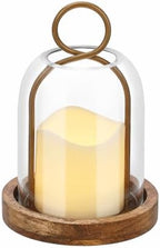 7.5" High Versatile Vintage Brass Metal Candle Holder with Handmade Sturdy Glass Dome and Natural Wooden Base for Pillar Candle & Plants, Industrial, Farmhouse, Shabby Chic, Display Cloche Bell Jars by Unknown