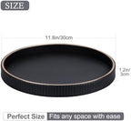 GORESE 12" Decorative Tray for Home Decor, Round PU Leather Coffee Table Tray Table Centerpiece for Living Room, Dresser, Vanity, Valet Tray Nightstand Organizer for Trinket Perfume Key, Black - Image 2
