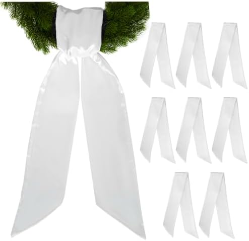 White Wreath Sash for Front Door, 8Pcs Versatile Elegant Blank Satin Ribbon by Gereat