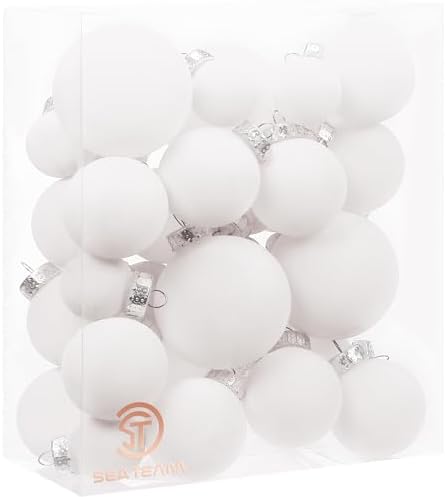 Sea Team 32-Pack Flocked Velvet Christmas Ball Ornaments, White by SeaTeam