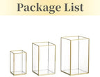 Hewory Glass Hurricane Candle Holder, 3Pcs Gold Rectangle Flower Holders - Image 7