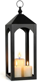 23 Inch Black Metal Outdoor Lantern with Hanging Ring Modern by saiguomi