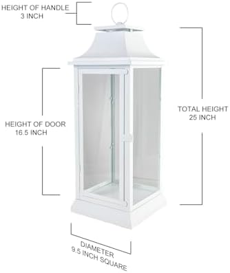 Serene Spaces Living White Hurricane Lanterns with Clear Glass Panels, Perfect for Home Decor, Parties & Events, Table Top Or Hanging Lantern for Indoor & Outdoor, 9.5" Square & 25" Tall - Image 5