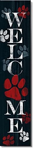 Spoontiques Pawprint Welcome Porch Sign - Decorative Home Décor Wooden Signs - Rustic Outdoor Decoration - Durable and Weatherproof - Entryway Decoration - 8” x 40” by Spoontiques