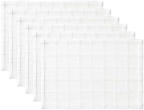 ZeeMart Linen Checked Farmhouse Placemats Set of 6, Bright White 13x19in - Image 7