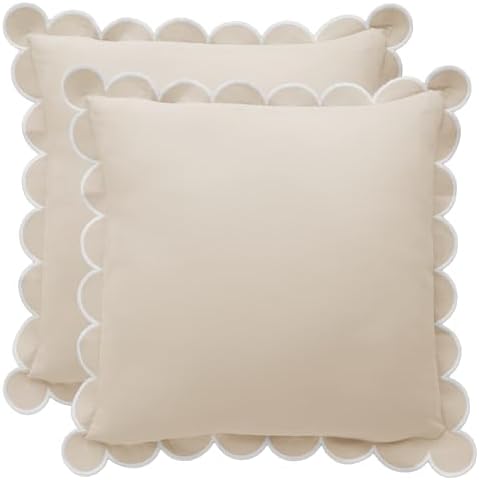 BEBE BASK Scalloped Pillow Cover Set of 2, 18x18, Cotton - Natural by BEBEBASK%C2%AE