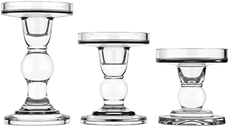 Lewondr Glass Candle Holders, Pillar Candle Holder, 3 Pcs, Crystal Clear by Lewondr