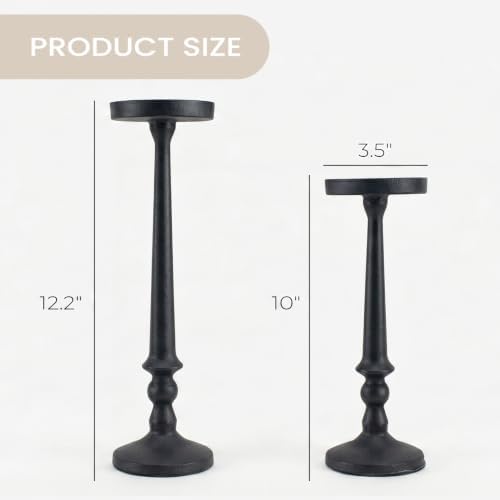 BANOMII Vintage Iron Pillar Candle Holders Set of 2, Rustic Black - Image 3