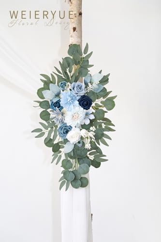Artificial Wedding Arch Flowers Kit(Pack of 3),2Pcs Artificial Flower Arch Decor,1Pcs Sheer Drape for Wedding Ceremony Arbor for WeddingCeremony (Blue) - Image 4