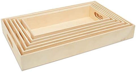 Unfinished Wood Nesting Trays with Handles, 2 Sets of 6 Trays for Crafting, Resin, Organizing, DIY Décor, and Montessori Activity, by Woodpeckers by Woodpeckers