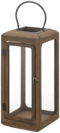 18" High Decorative Wood and Glass Lantern with Metal Handle, Brown Whitewash, Candle Holder (Brown, Large) by Unknown
