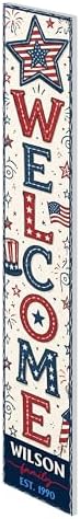 48x8" Custom 4th of July Welcome Porch Sign, Personalized Patriotic Porch Decor for Independence Day, Standing Welcome Sign for Front Door, PVC, Design 2 - Image 3