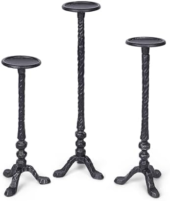 Black Cast Iron Pillar Candle Holders Set of 3 for Table Wedding & Dining by Unknown