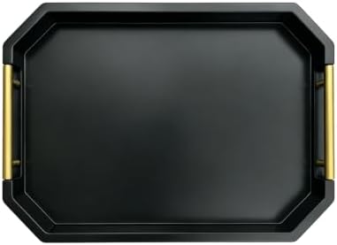 Decorative Wood Serving Tray with Polished Gold Handles, Octagon MDF Tray, Glossy Finish, 16x12 Inch, for Coffee Table, Ottoman (Black) - Image 5