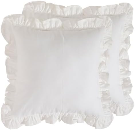 patdrea Vintage White Linen Throw Pillow Covers,Set of 2,22"x22"-Kubum by patdrea