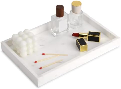 Marble Bathroom Vanity Tray, Jazz White, 12"x 8" x1.2" by HESHIBI