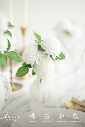 Ling's moment White Artificial Dahlias, Wedding Flowers, 25 pcs - Image 3