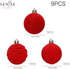 4In Large Red Velvet Christmas Ornaments Set,9Pcs Flocked Ornaments Balls - Image 4