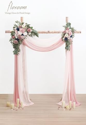 Floroom Arch Flowers with Drapes Kit (Pack of 4) - 2pcs Artificial Dusty Rose & Navy Blue Floral Swag Arrangement with 2pcs Draping Fabric for Wedding Ceremony Arbor and Reception Backdrop Decoration - Image 2
